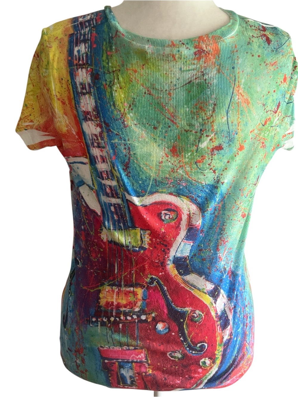 Leoma Lovegrove Ribbed Art Top Large Colorful Guitar Graphic Wearable Art Shirt - Picture 3 of 6